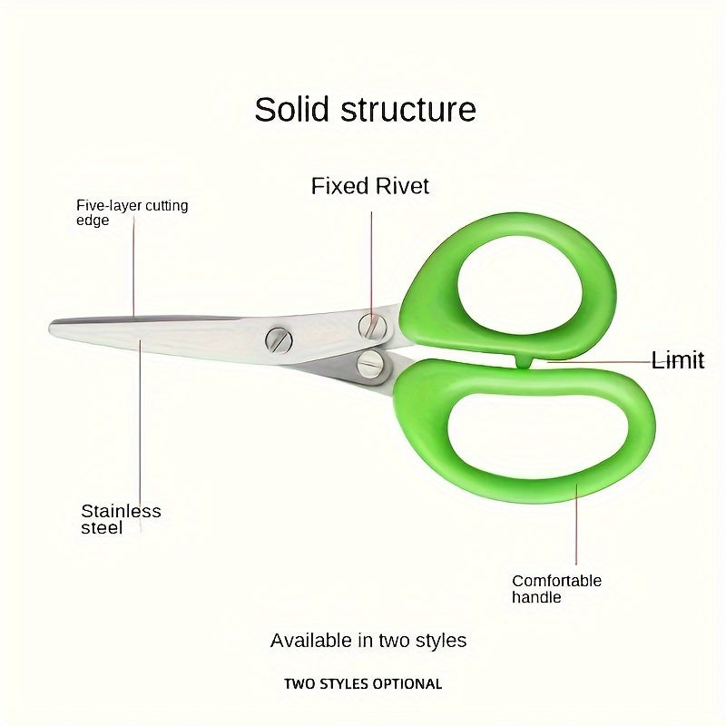 3-Layer Stainless Steel Kitchen Scissors - Versatile Onion & Herb Shredder for BBQ & Indoor Use, Durable with Protective Cover & Built-in Cleaning Agent