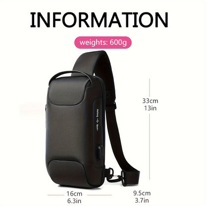 Men's Lightweight Crossbody Backpack with USB Charging Port  Password Lock, Adjustable Anti-Theft Shoulder Bag for Travel, Commuting, Daily Use - Durable Polyester Casual Daypack, Secure Travel Bag   Minimalist Backpack   Sl