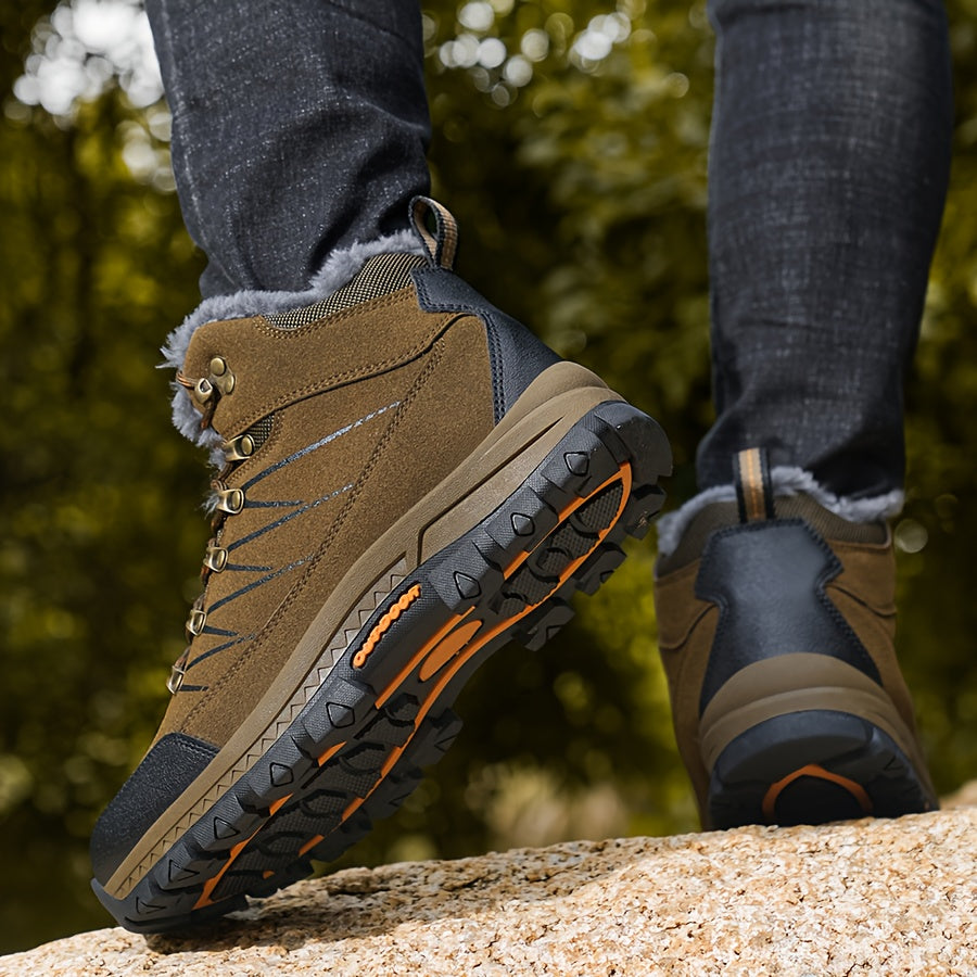 Men's Heavy-Duty Winter Hiking Boots - Mid-Calf Ankle Support, Traction TPR Sole & Rugged Tread - Cold Weather Trekking Boots for Snow, Ice, Mountain Climbing - All-Terrain Outdoor Boots for Men with Lace-Up Closure, Durable