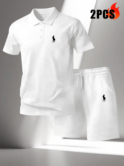 Men's Summer Polo Shirt & Shorts Set Lightweight Quick-Dry