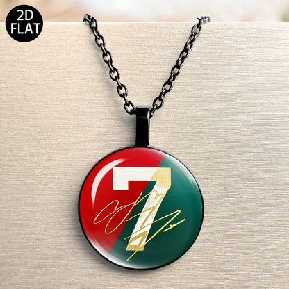 Auspicious Number 7 Soccer Pendant Necklace with Red Green Jersey Desi
