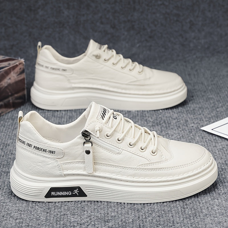 Men's Low-Top Sneakers with Side Zipper - Upper & Cushioned Rubber Sole, Round Toe Casual Lazy-/Shoe for Daily Wear,, Office - Trendy Minimalist Sneakers - ayq
