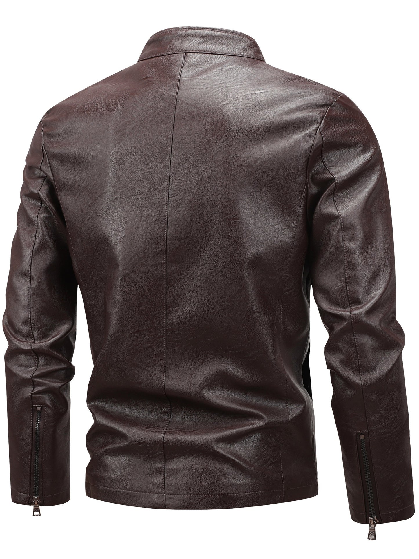 Men's Casual Baseball Collar PU Jacket with Zipper