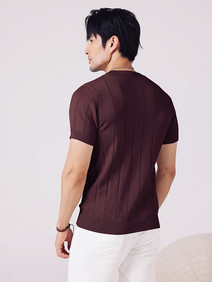 New Summer Short-Sleeve Knitted Men's Light Luxury Crew Neck Slim Fit Business Cool Y T-Shirt, Lightweight, Breathable, Versatile, Stretchy, Slim Fit Top for Men - ayq