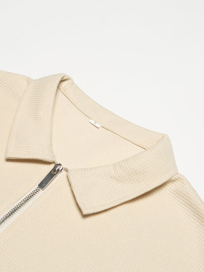 Men's Solid Short Sleeve Zipper Shirt, Casual Male Shirt For Summer Outdoor, Gift For Men - ayq