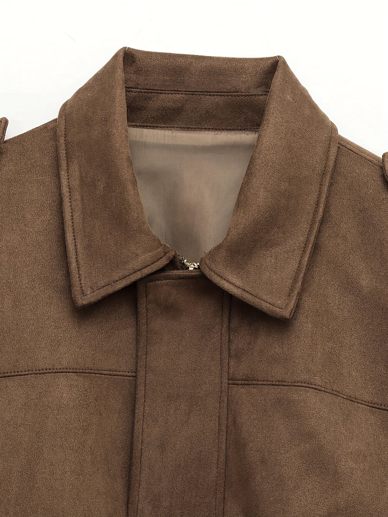 Women'S Vintage Bomber Jacket - Loose Fit Long Sleeve Zip-Up with Drop Shoulder Design, Brown Casual Outerwear for Fall/Winter, Non-Stretch Fabric, Perfect for Casual Attire, Autumn Winter Jacket | Vintage Bomber Style | Zipp