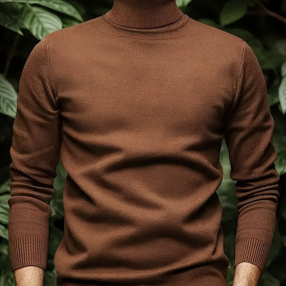 Winter Warm Turtleneck Sweater - Slim-Fit Stretchable High Neck Pullover, Solid Black/White/Navy/Brown/Grey/Rust - Casual & Formal Wear, Layering Essential for Cold Weather, Easy-Care Sweater Coat