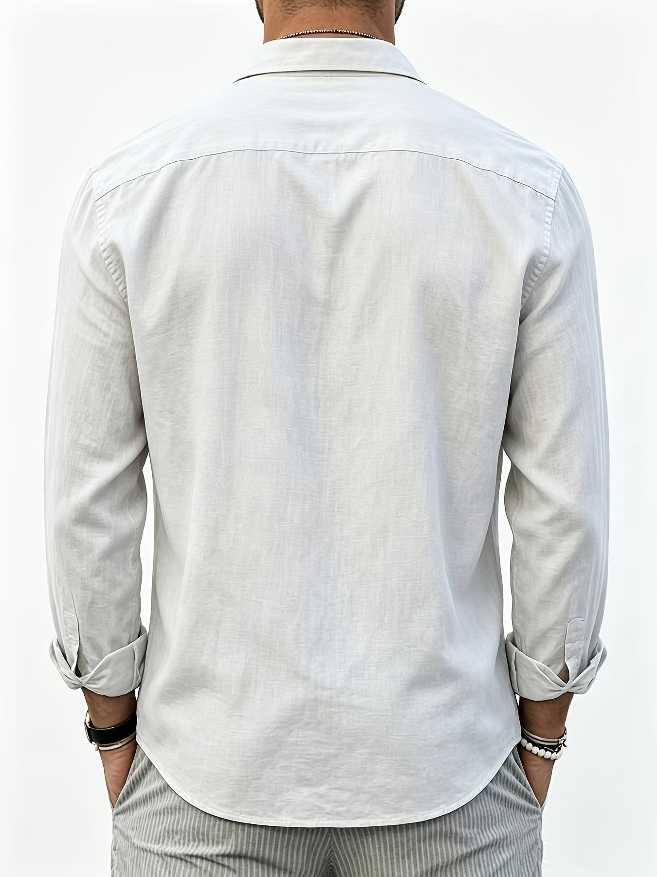 Men's Linen Blend Long Sleeve Casual Shirt for Spring Summer