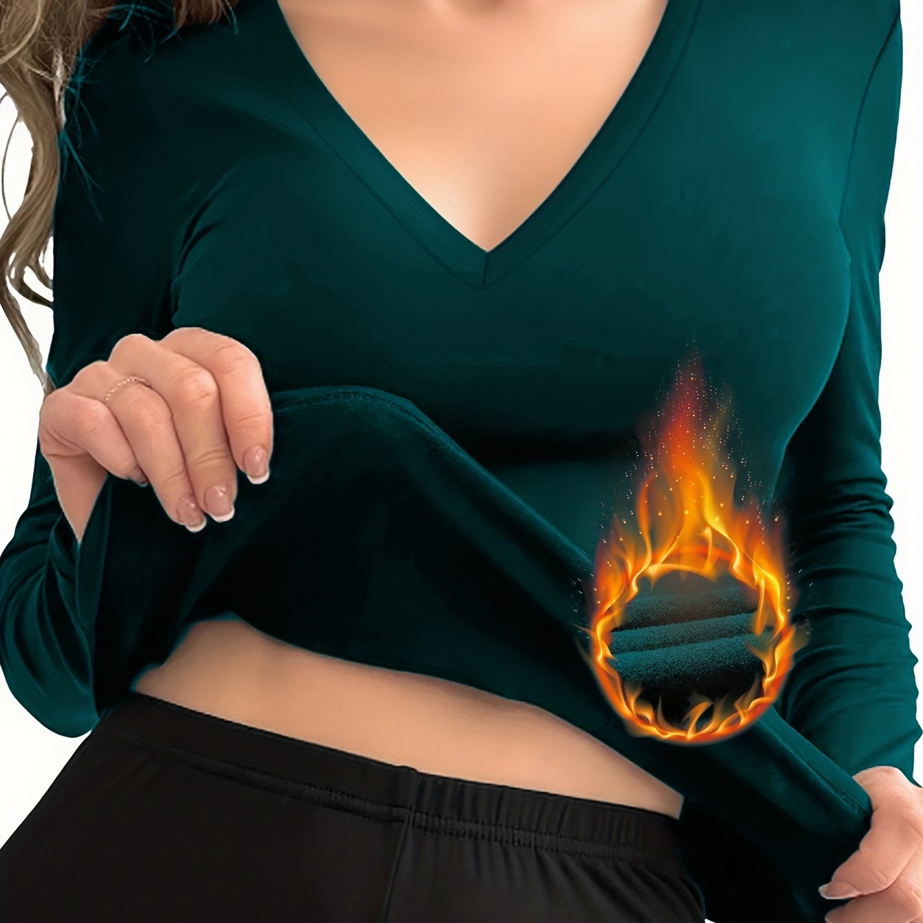 Women'S V-Neck Long Sleeve Top - Elegant Maroon Blouse with Fire Design, Stretchy Fabric for Fall/Winter, Office, Party, Everyday Outfits - Women'S Fashion Clothing, Ladies Tops And Blouses, Party Attire, Office Wear, Stylish