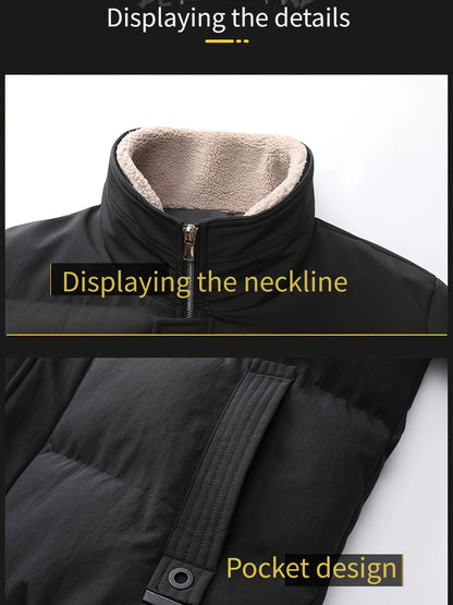 Men's Winter Jacket - Thick, Warm & Stylish with Zippered Cuffs and Pockets, Black, Casual Loose Fit for Cold Weather, Winter Clothes