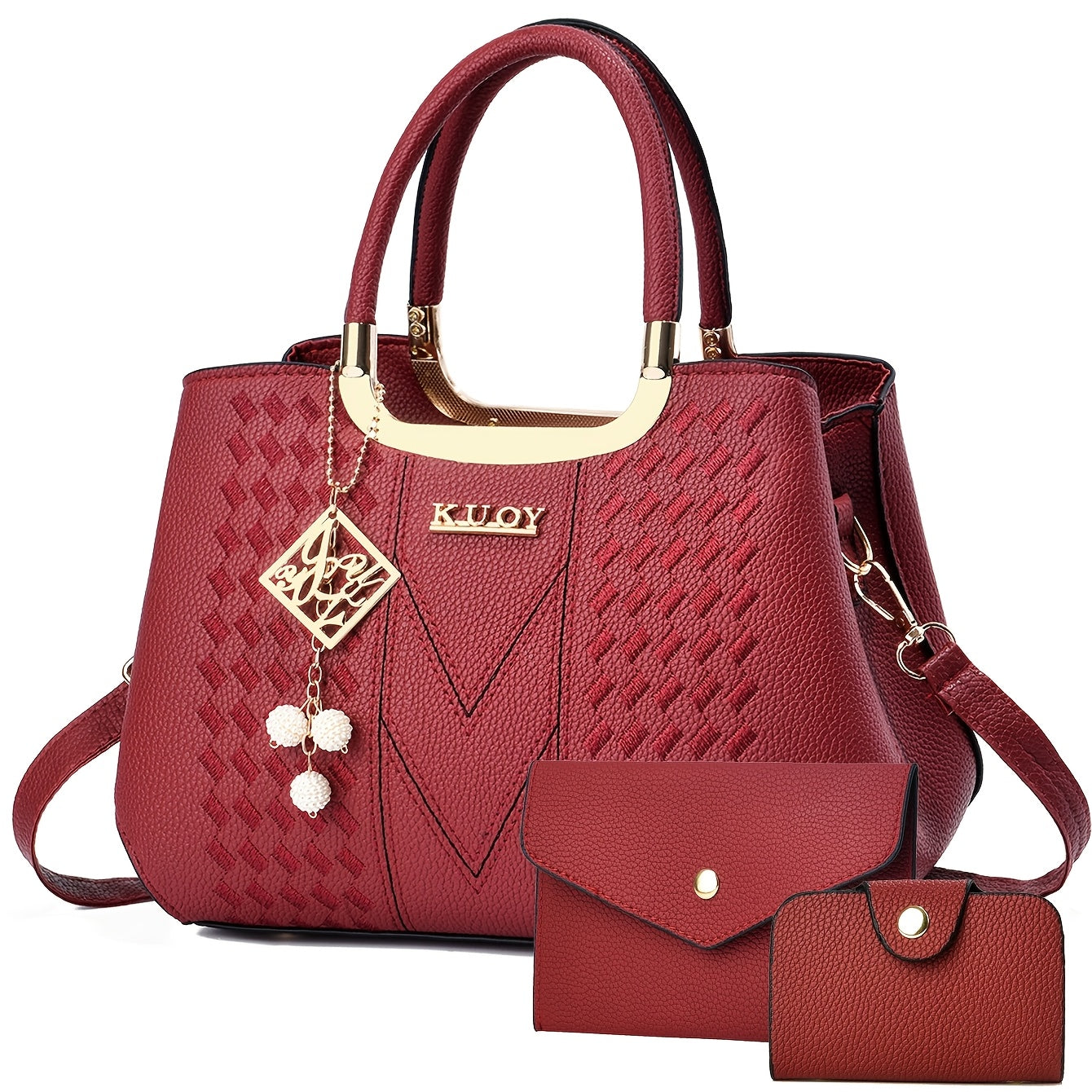 Women's Lightweight PU Three-Piece Bag Set with Removable Strap