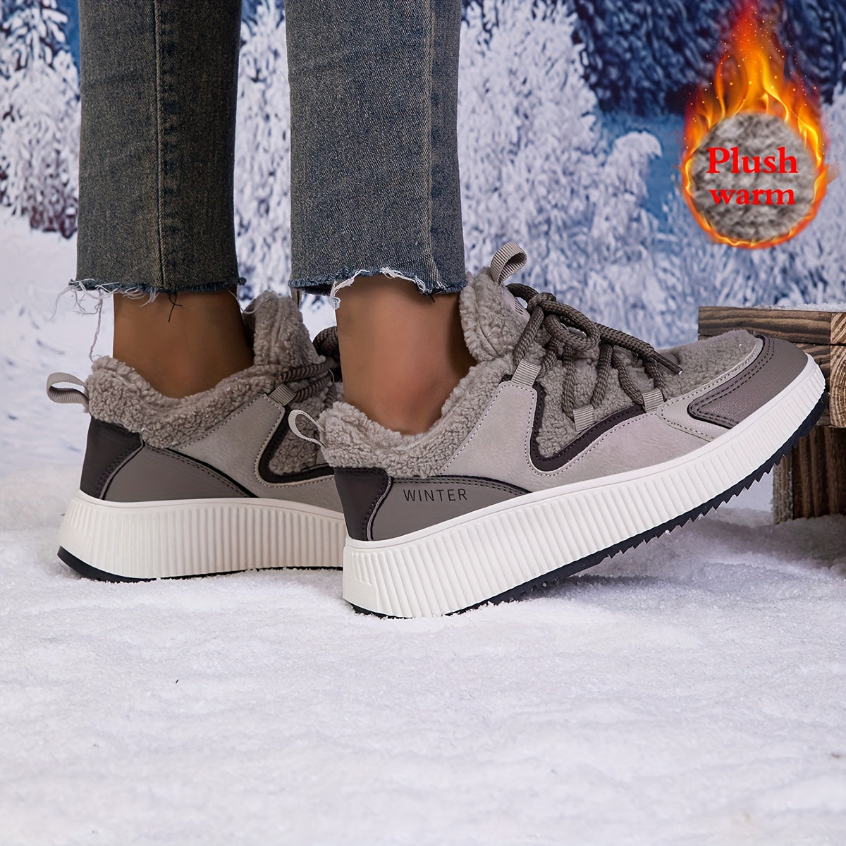 Women'S Cozy Fleece-Lined Low-Top Ankle Boots - Warm, Stylish, and Comfortable for All Seasons, Casual Lace-Up Design with Thick Rubber Sole, Beige, Casual Footwear | Stylish Ankle Boots | Plush Lined Interior