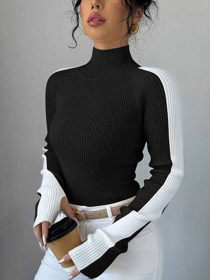 Elegant Contrast Color Turtleneck Soft Base Layer Top