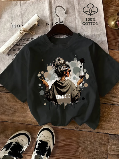 Women's 100% Cotton Casual Short-Sleeve Printed T-Shirt