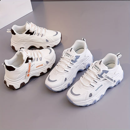 Women'S Fashion Sneakers - White Low-Top Lace-Up with Thick Sole, Stylish Tassel Detail, Lightweight All-Season Hiking and Walking Shoes, Casual Outdoor Footwear Trendy Casual Shoes Lightweight Footwear