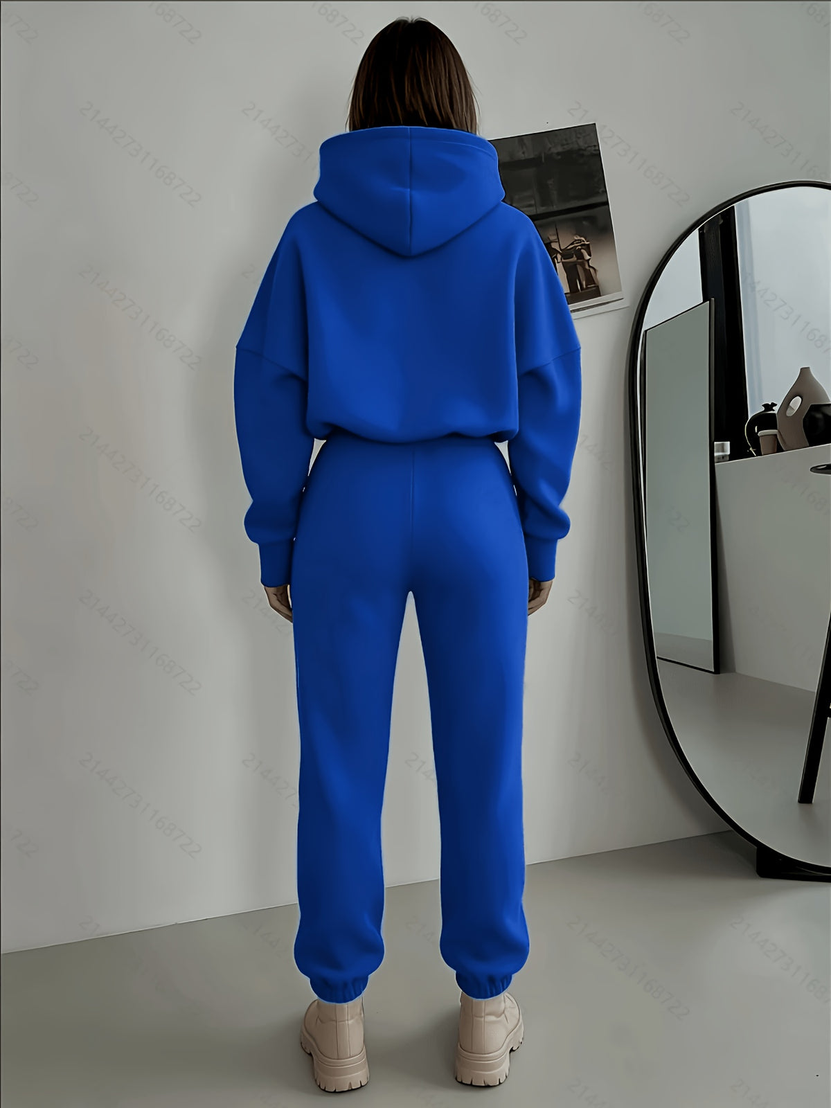 Women's Casual Hooded Sweatshirt & Pants Set with Heart Print - ayq