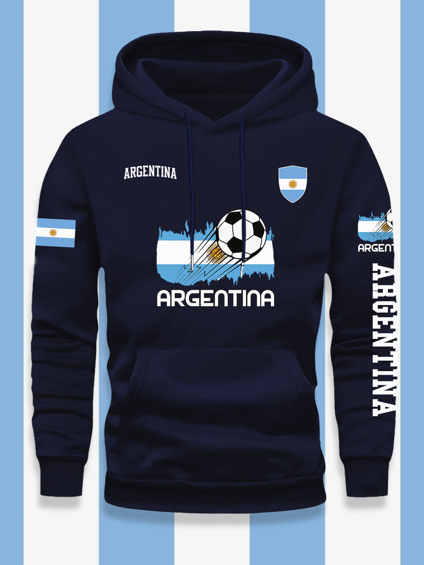 Men's Casual Hooded Sweatshirt with Argentina Flag Pattern