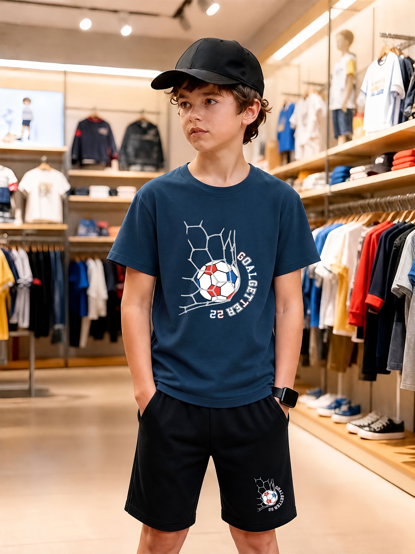 Boys' Cotton Casual T-Shirt & Shorts Set for Spring Summer