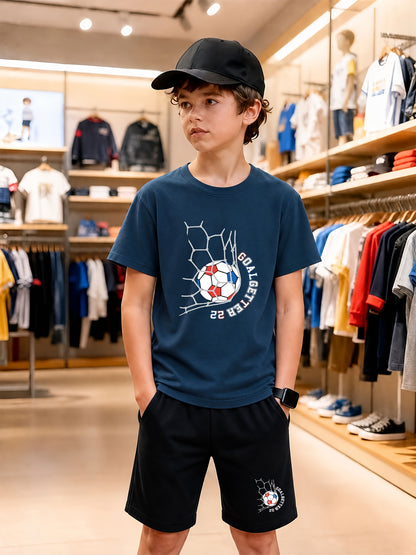 Boys' Cotton Casual T-Shirt & Shorts Set for Spring Summer