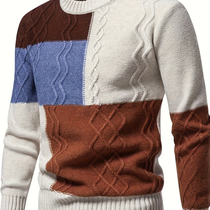 Men'S Colorful Jacquard Pullover Sweater with a Round Neck for Autumn And Winter