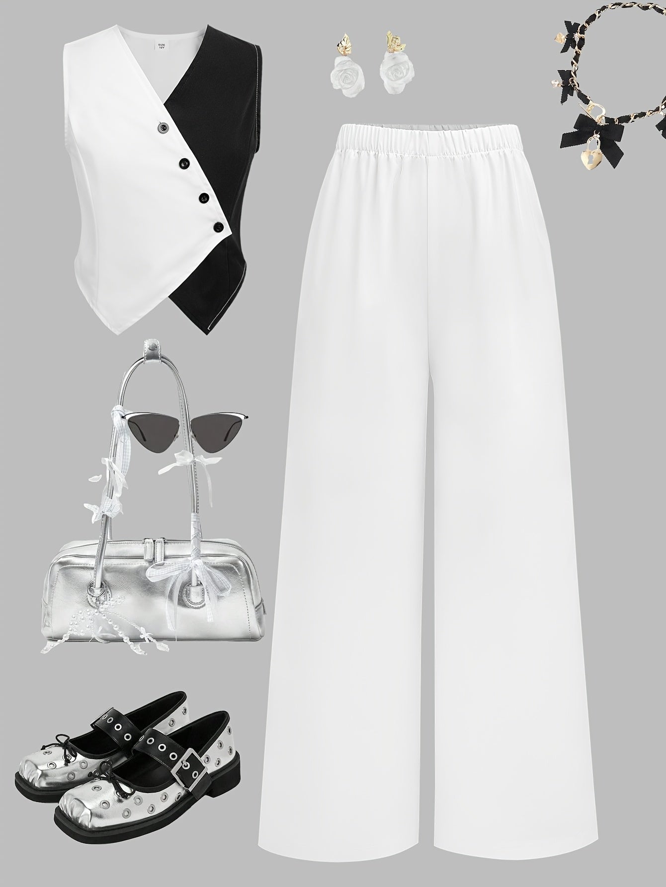 Girls' Summer Color Block Vest Top & Wide-Leg Pants Set