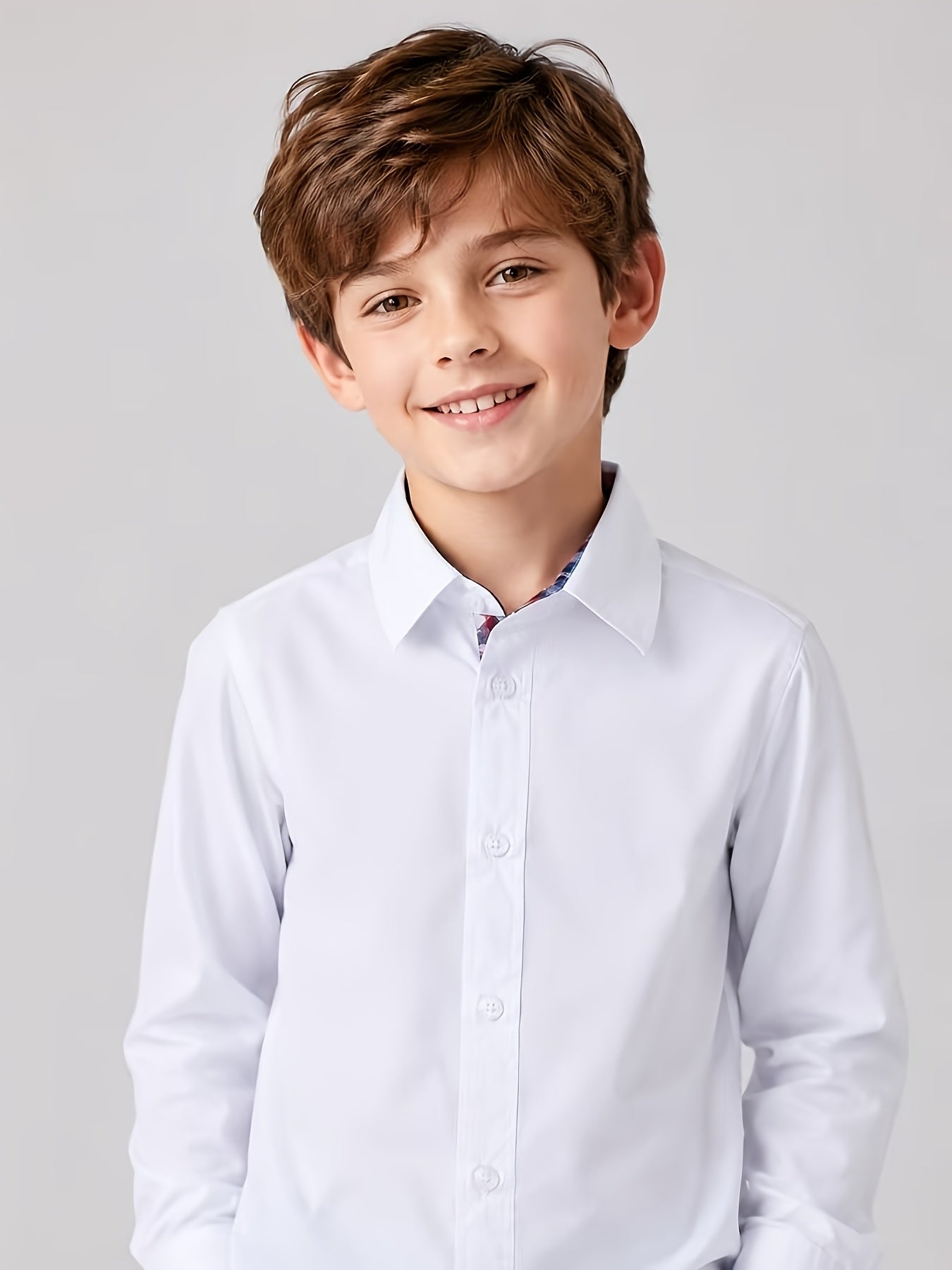 Boys' Preppy Plaid Patchwork Shirt with Lapel Collar