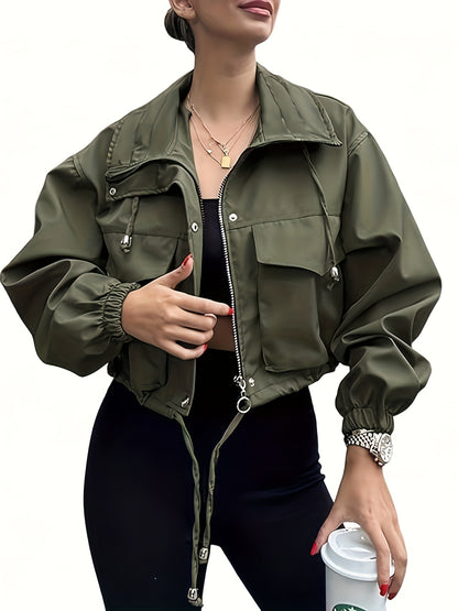 Women's Elegant Fused Lapel Zipper Jacket for Spring Summer
