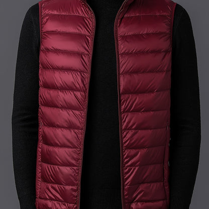 Men's Fashion Solid Color Single Vest, Youth Outdoor Sports Casual Jacket, Men's Spring Autumn Thin Stand Collar Cardigan Vest - ayq