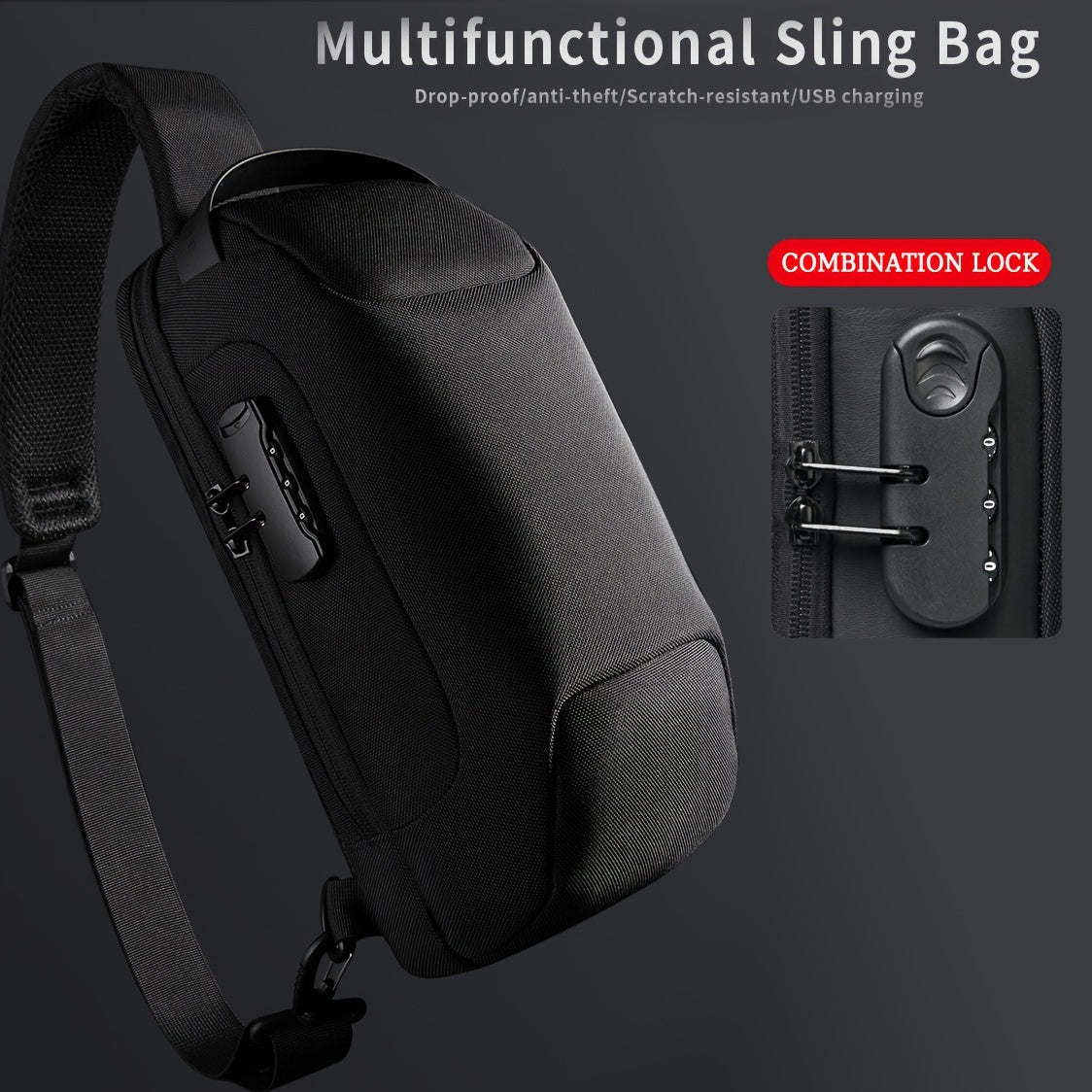 Oxford Fabric Waist Bag with USB Charging  Combination Lock - Sleek Black Crossbody for Men  Women, Ideal for Outdoor Activities  Motorcycle Riding, Perfect Valentine's or Father's Gift, Motorcycle Bag
