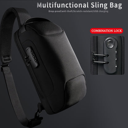 Oxford Fabric Waist Bag with USB Charging  Combination Lock - Sleek Black Crossbody for Men  Women, Ideal for Outdoor Activities  Motorcycle Riding, Perfect Valentine's or Father's Gift, Motorcycle Bag