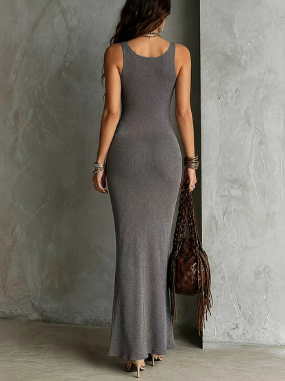 Women's Summer V-Neck Beach Cover-Up Dress, Casual Knit Slip