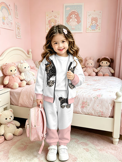 Girls Zip-Up Hoodie and Pants Set Lightweight Casual Outfit