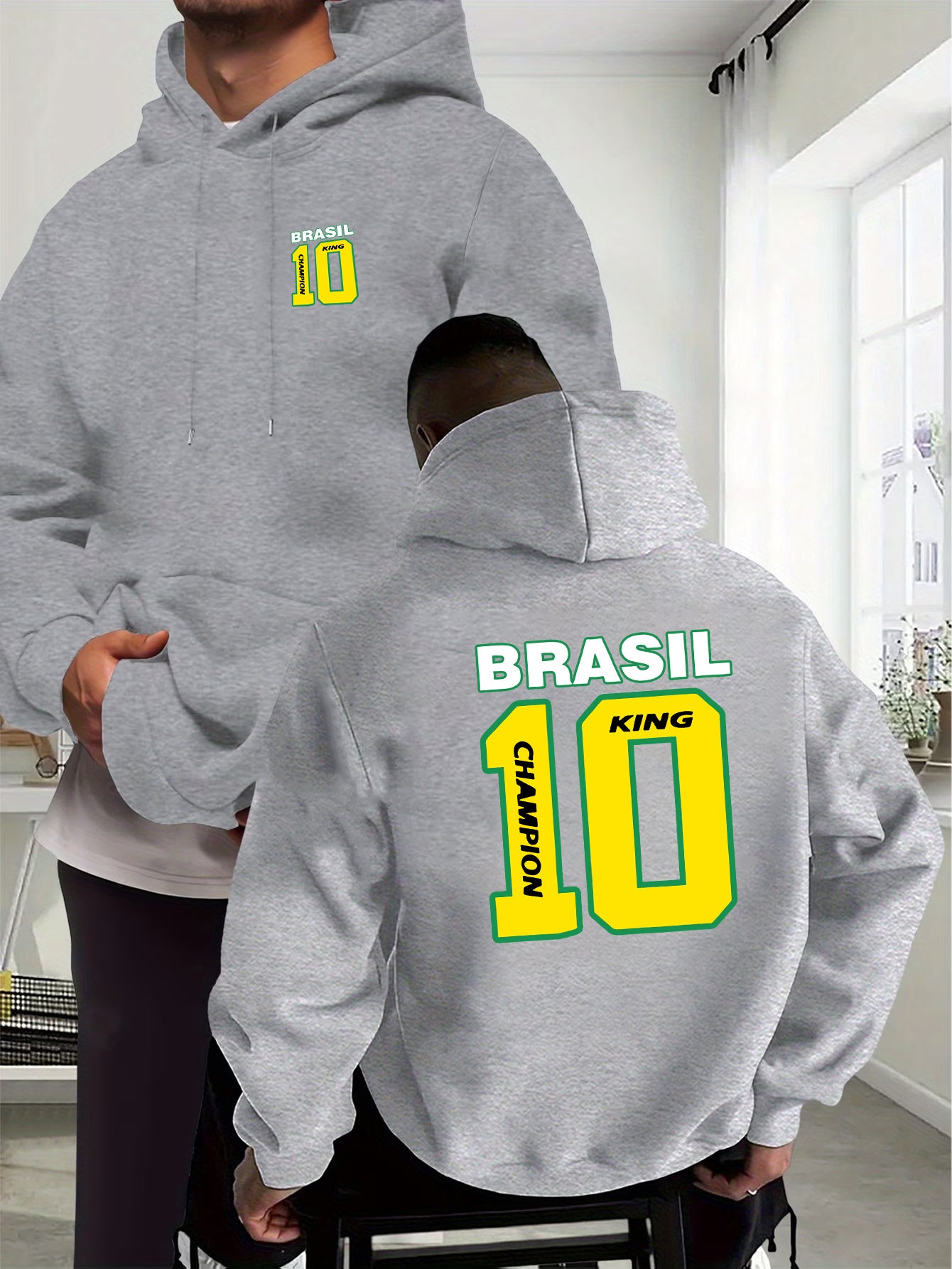 Men's Casual Hooded Sweatshirt with Brazilian No.10 Print