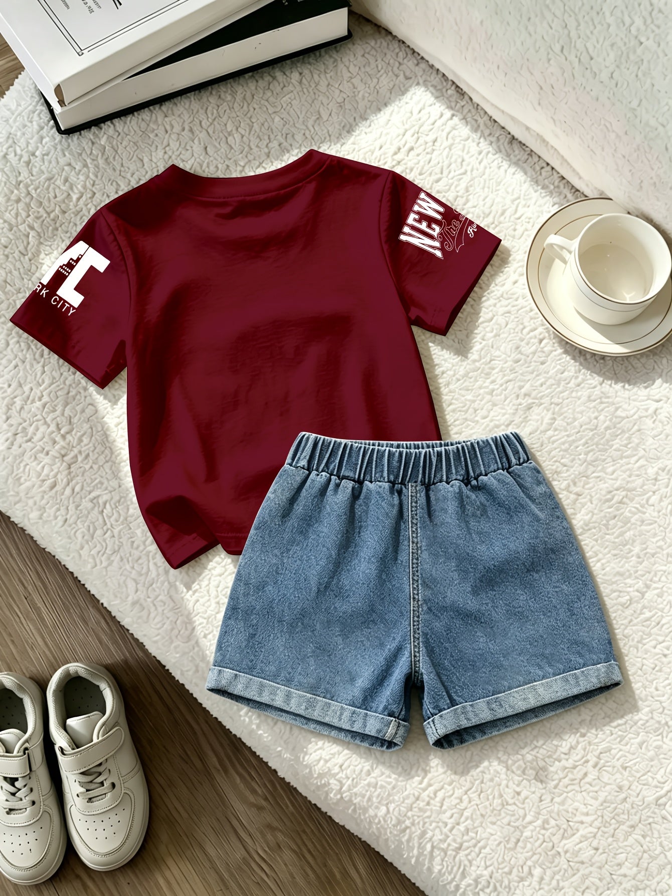 Summer Boys Los Angeles Print T-Shirt & Distressed Shorts Set