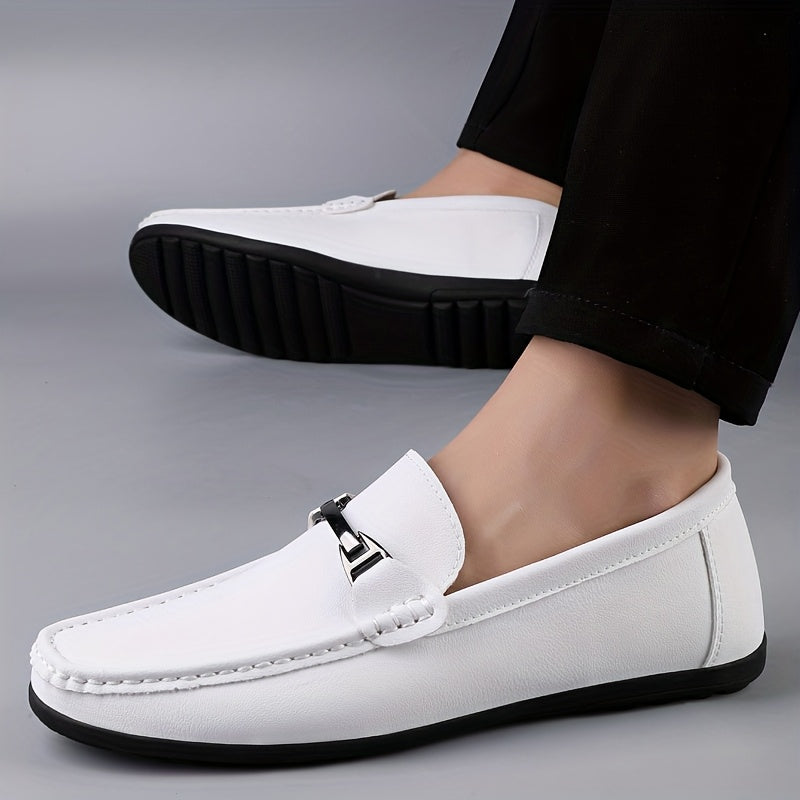 Men's Casual Slip-On Loafers with Metal Buckle - Lightweight & Breatha