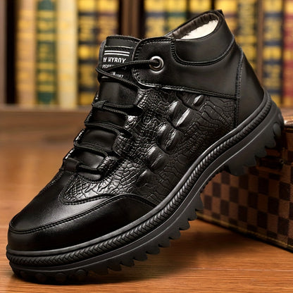 Men's Slip-On Ankle Snow Boots with Plush Lining & Thick Rubber Sole - Thermal Insulated Winter Boots, Microfiber Upper, Cushioned PU Insole, Solid Color Design for Cold Weather, Winter Shoes