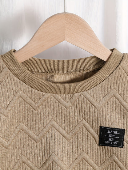 Boys' Casual Sweatshirt with Embossed Stripes for Spring Fall