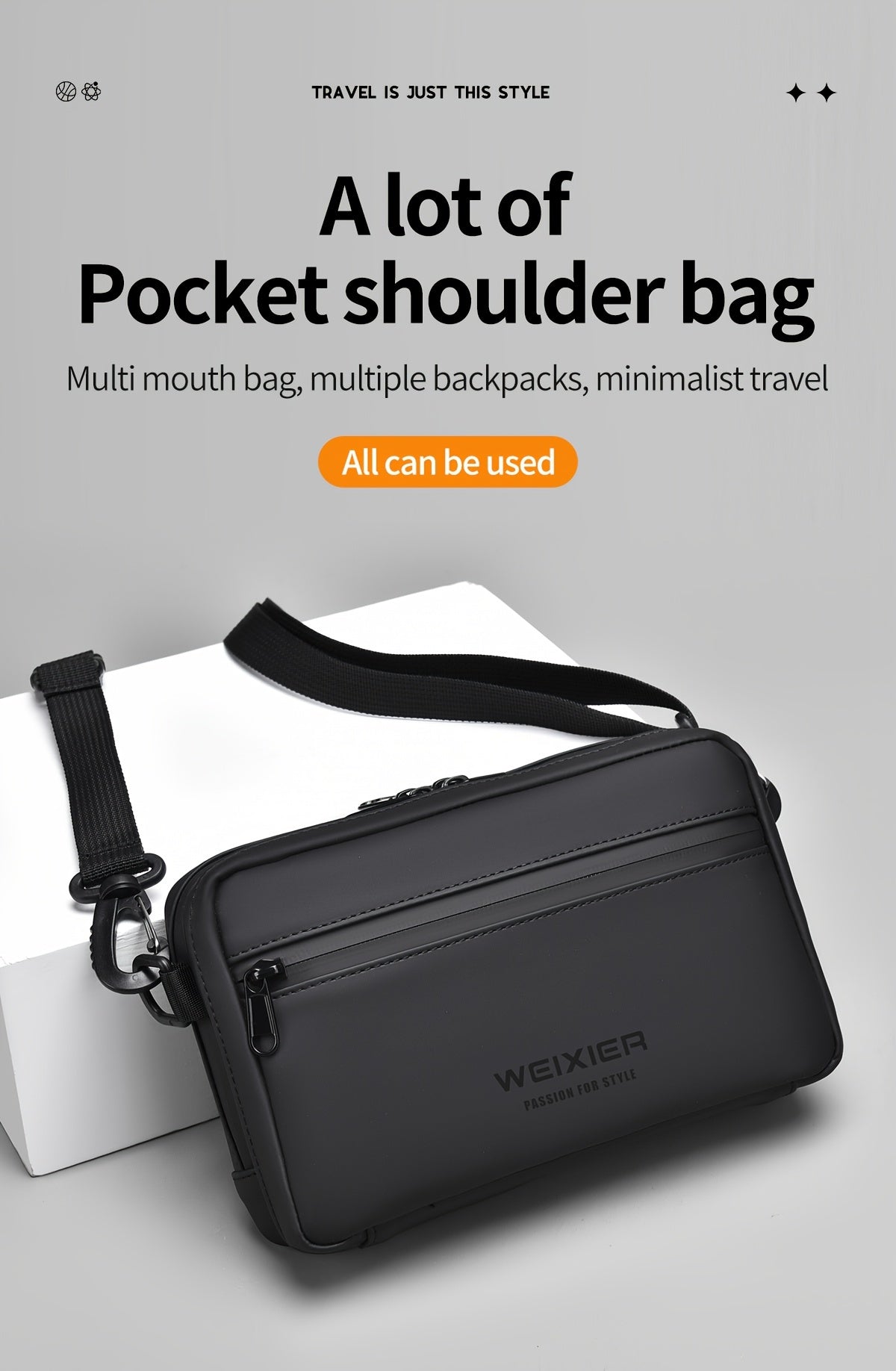 WEIXIER Men's Casual Nylon Handbag - Large Capacity with Adjustable Wrist Strap, Sleek Black for Daily Use, Valentine's Day Gift for Him, Outdoor Bag   Casual Style   Nylon Material