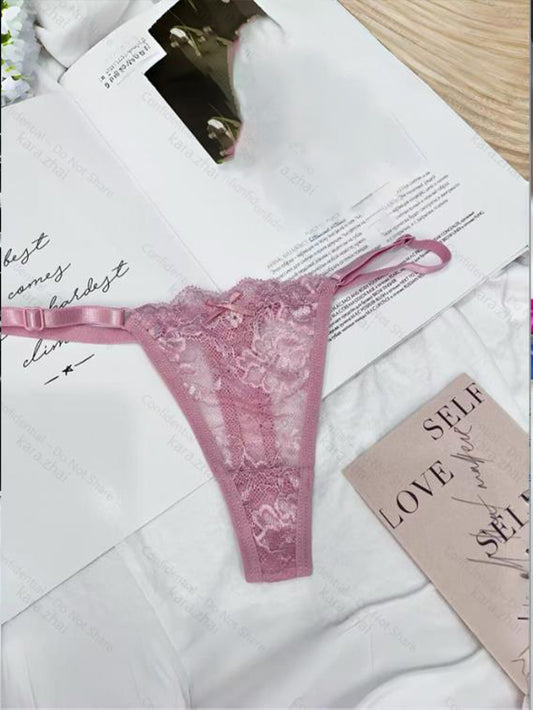 6-Pack Women's Lace Bowknot Thong Panties with Adjustable Waistband - ayq