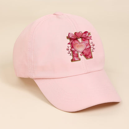 Adjustable Pink Baby Baseball Cap with Alphabet Heart Bow for Kids