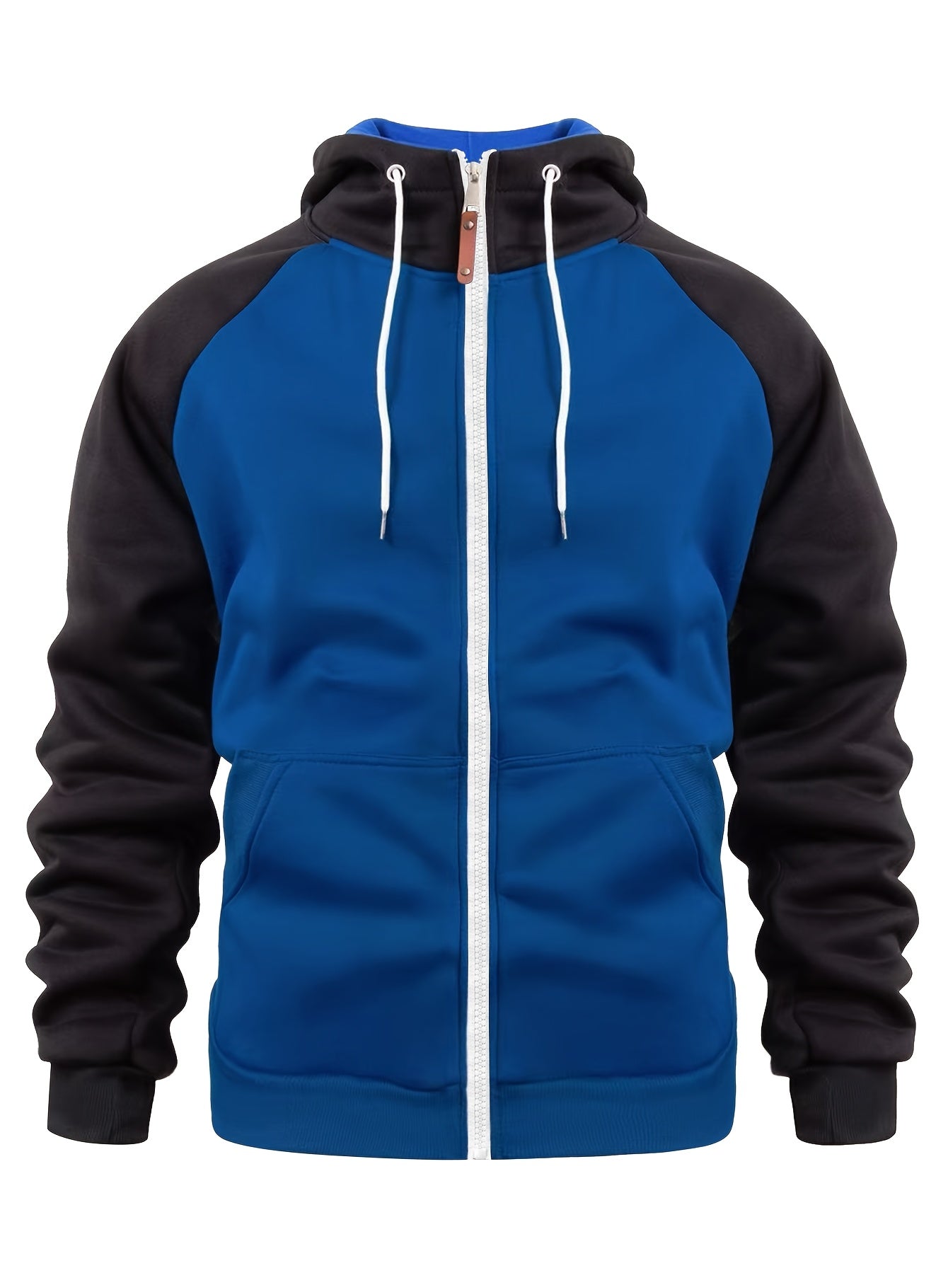 Men'S Stylish Color Block Hoodie - Casual Zip-Up Hooded Sweatshirt with Front Pockets, Long Sleeves, and Ribbed Cuffs - Maroon & Black Design, Comfortable for Fall and Winter Wear