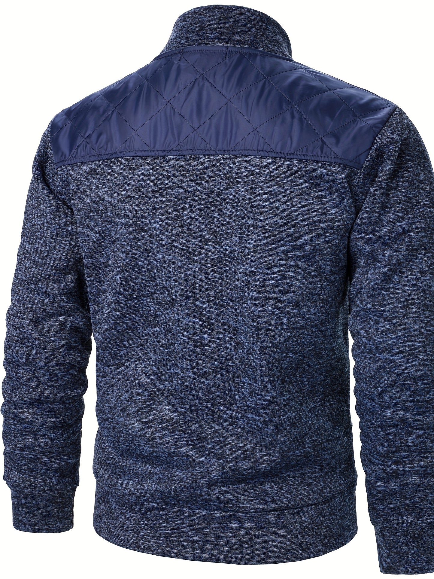 Men's Casual Quilted Polyester Jacket with Stand Collar