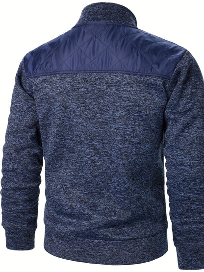 Men's Casual Quilted Polyester Jacket with Stand Collar