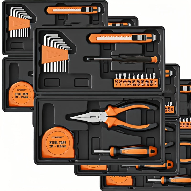 Multi functional heavy-duty manual tool kit with toolbox -20+sets of tools (pliers, hex wrench, screwdriver, tape measure), suitable for home repair, car maintenance, and DIY projects - suitable for mechanics (no power requir