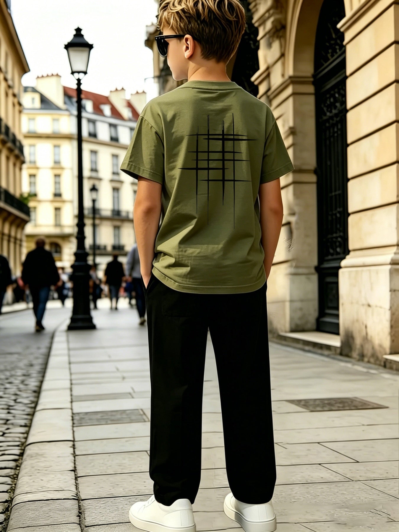 Boys' Casual Geometric Print Short Sleeve & Pants Set