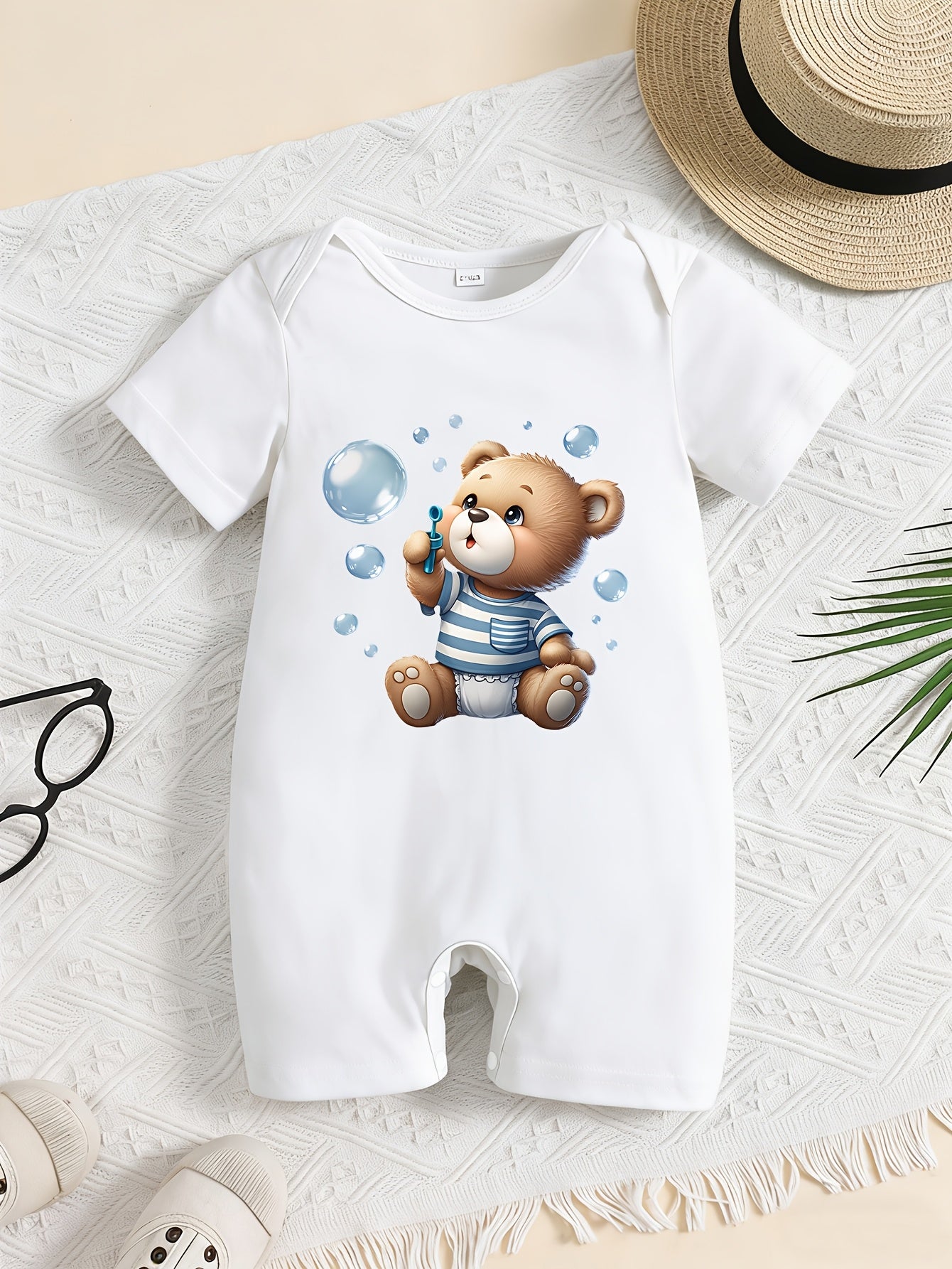Soft Cotton Summer Baby Romper with Cute Bear Print