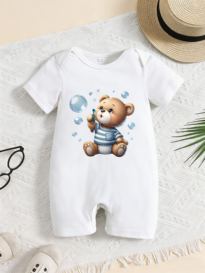 Soft Cotton Summer Baby Romper with Cute Bear Print