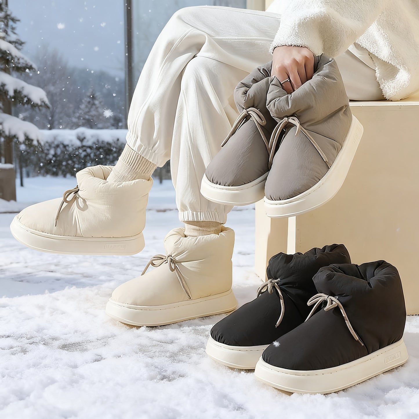 Men'S & Women'S Slip-On Snow Boots - Winter Warmth with Plush Lining, Soft Fabric Upper & Cushioned EVA Sole, Round Toe Short Ankle Boots for Indoor/Outdoor Use, Unisex Casual Footwear in Black/Gray/Navy Blue - All-Season Com