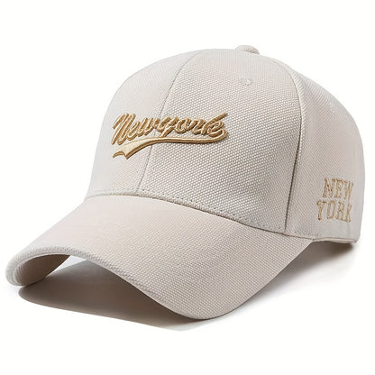 Adjustable Embroidered "NEW YORK" Baseball Cap, Wide Brim, Mesh Back, Casual Style in Beige, Black, White, Dark Brown, Navy Blue, Red, Green, and Yellow Colors, Fashionable and Comfortable for All Seasons, Allseason Hat | Mod