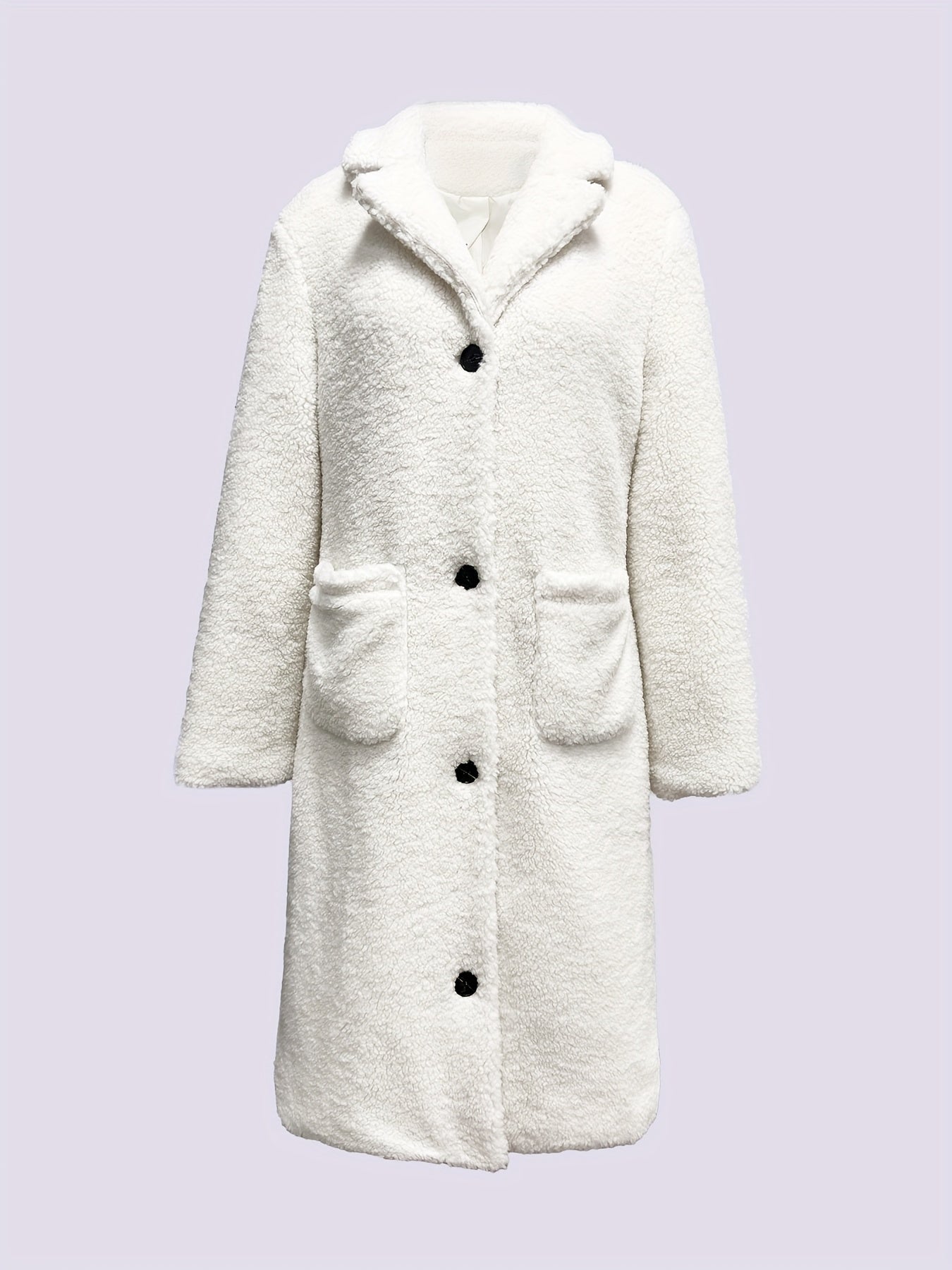 Women'S Elegant Long Faux Fur Coat - Plush Beige Double-Breasted Winter Coat with Button Details, Flap Pockets & Ribbed Cuffs, Stylish Fall/Winter Outerwear for Casual or Formal Outfits, Winter Coats And Vests, Formal Winter